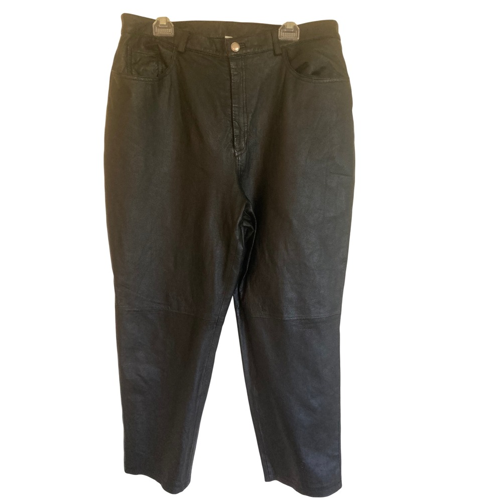Newport News Styleworks Black‎ Leather Pants High Rise Straight Leg 18W Lined